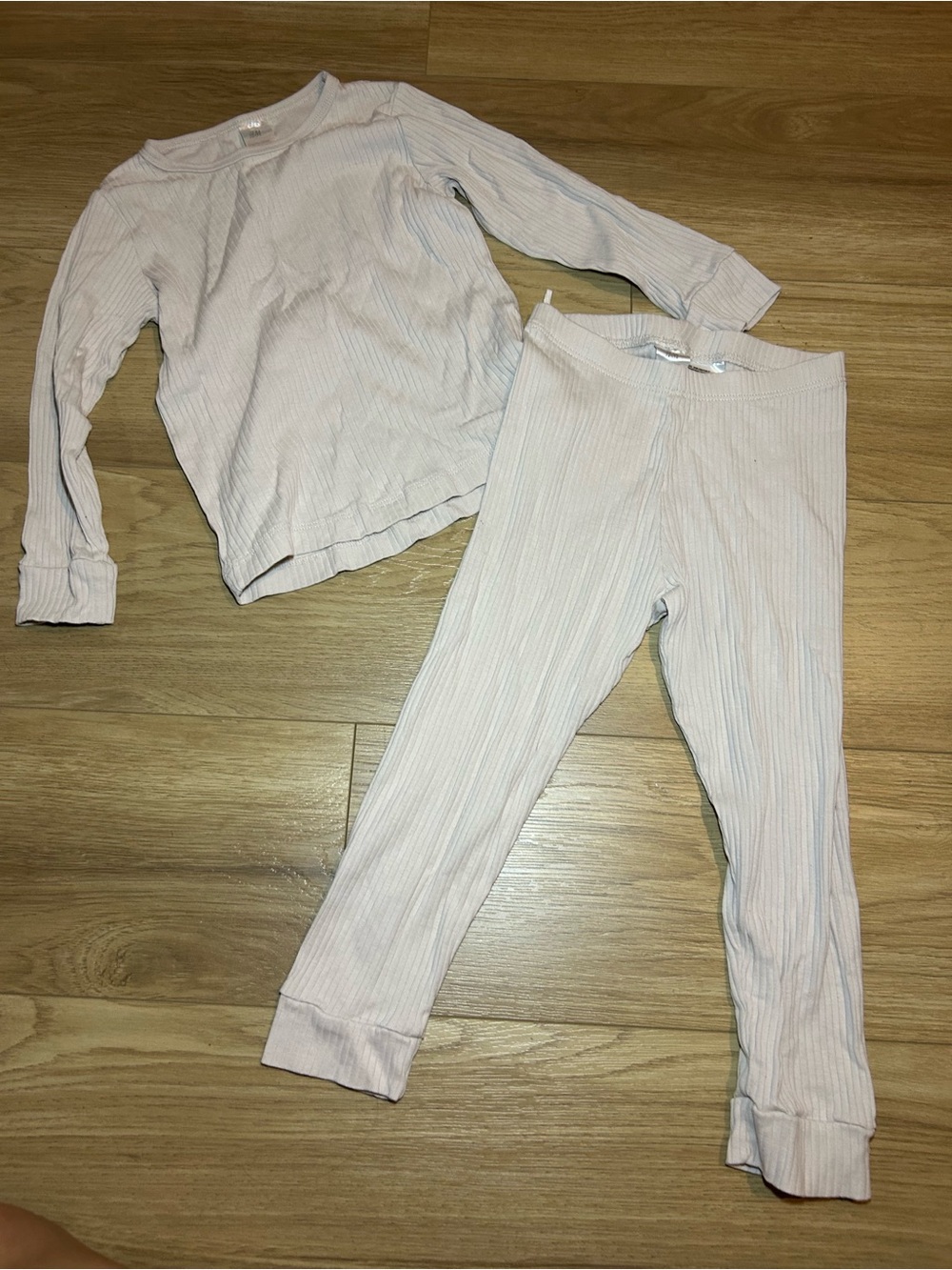 H&M Pale Pink Ribbed Kids Pajama Set - Long Sleeve Top & Leggings
